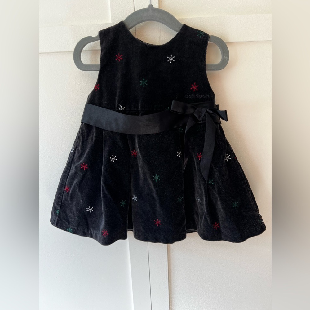 Oshkosh B’Gosh Infant Vintage Black Velvet Snowflakes Dress Size 18‎ Months